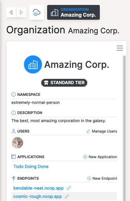 New Endpoint button on Organization Dashboard